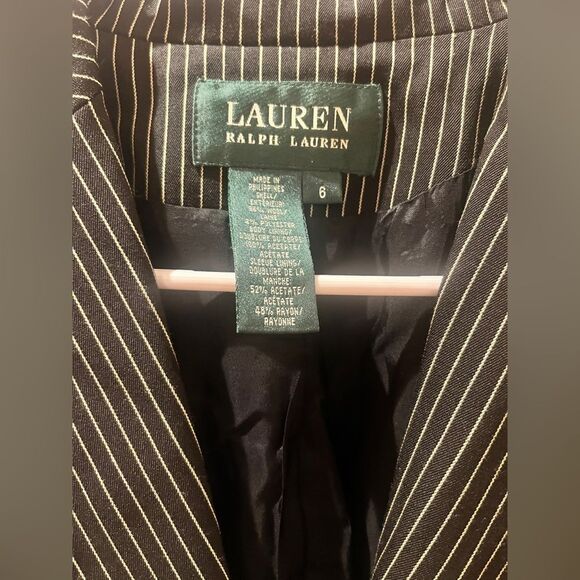 Lauren Ralph Lauren Wool blend striped blazer Black tan cream colored stripes - Picture 10 of 10